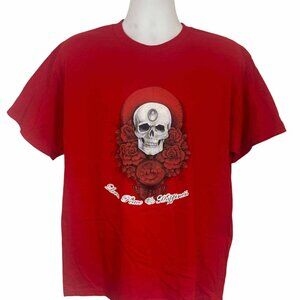 T-shirt Skull Rose, Halloween, RED, Size LARGE, Alstyle